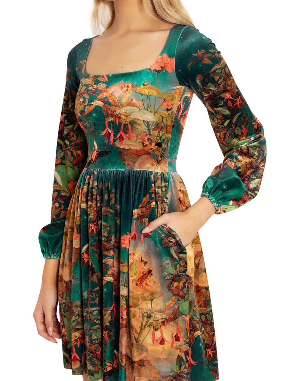 Blackmilk Midsummer Night’s Fairies velvet square neck Bishop long line dress - Picture 5 of 11